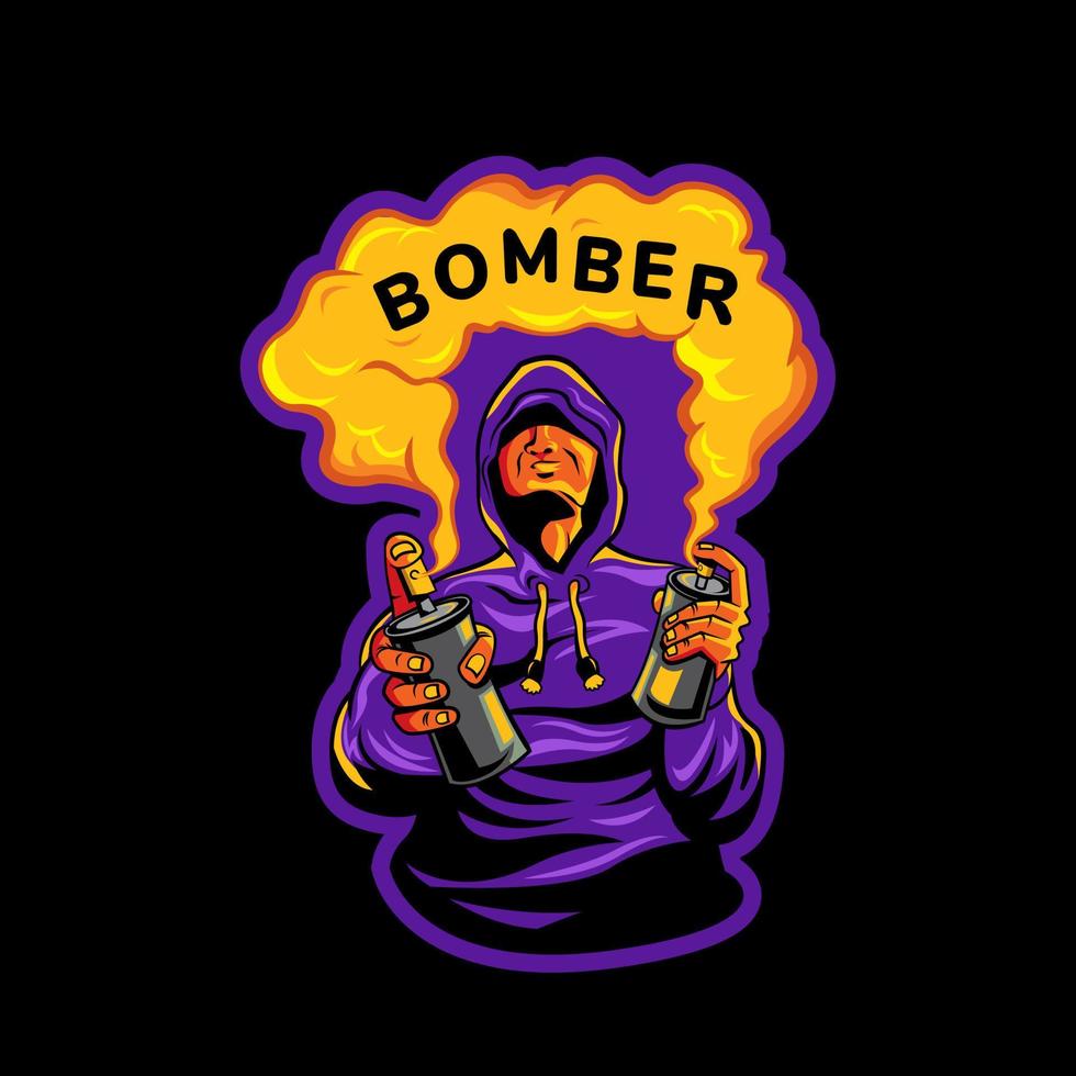 logo de la mascotte du bombardier et du graffeur vecteur