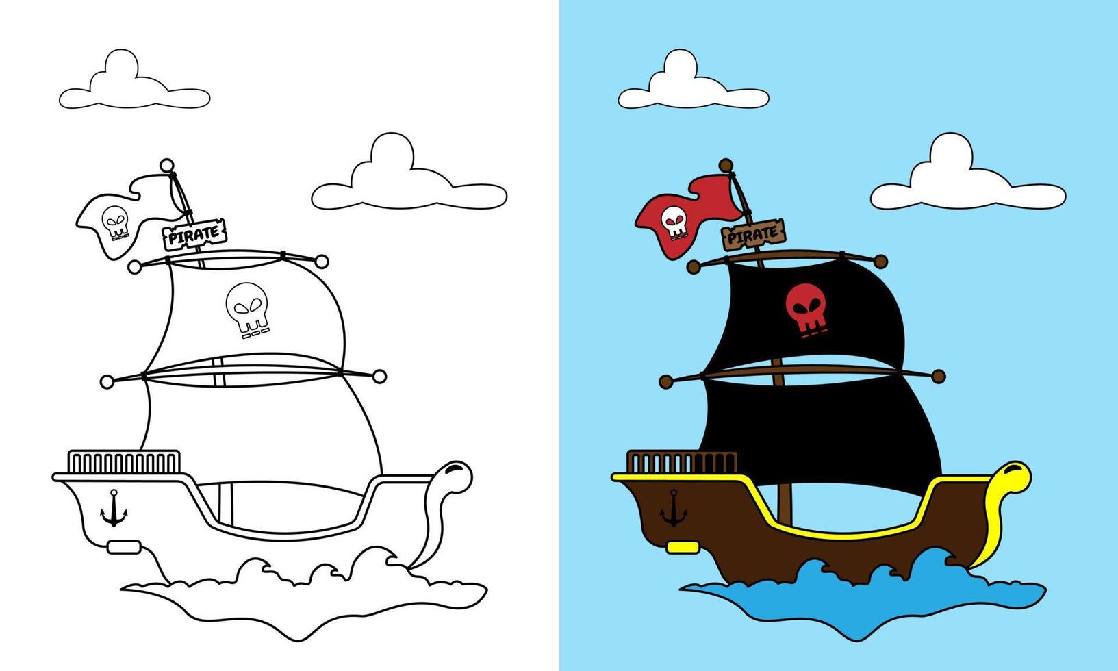 feuille de coloriage de bateau pirate. adapté aux produits pour enfants vecteur