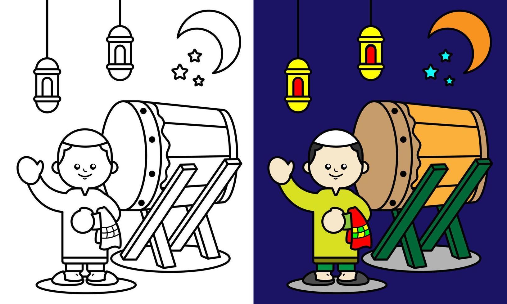 feuille de coloriage de ramadan. convient aux produits pour enfants lors d'un événement du ramadan vecteur