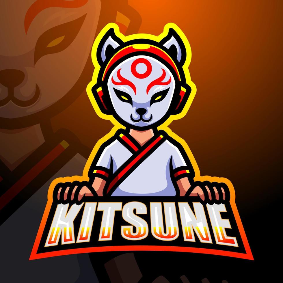 création de logo esport mascotte kitsune ninja vecteur