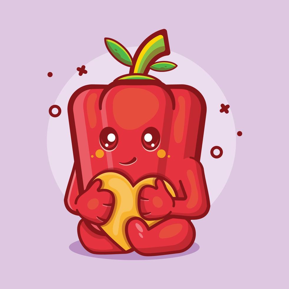 personnage de paprika rouge kawaii tenant un signe de coeur d'amour dessin animé isolé dans un style plat. excellente ressource pour icône, symbole, logo, autocollant, bannière. vecteur