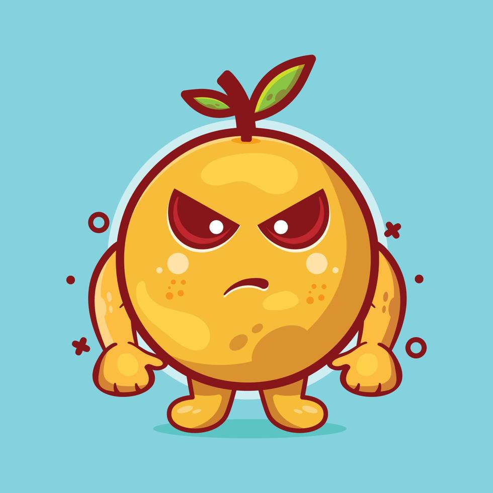 mascotte de personnage de fruit orange sérieux avec expression de colère dessin animé isolé dans un style plat vecteur