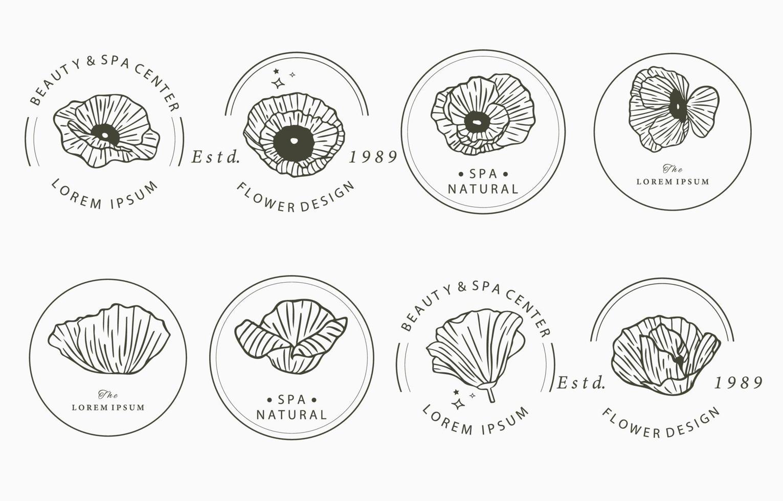 contour de fleur de pavot noir avec cercle.illustration vectorielle pour icône, autocollant, imprimable et tatouage vecteur