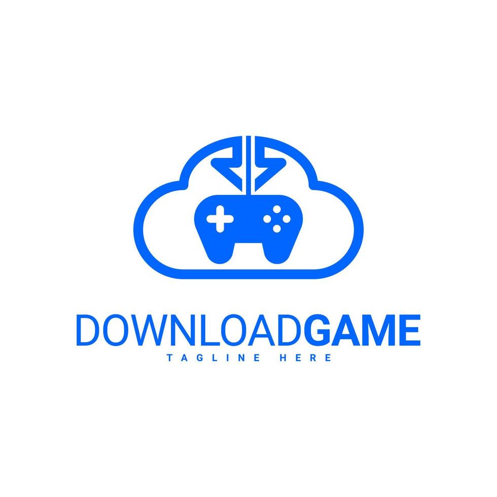 création de logo de jeu avec une combinaison d'icônes de joystick et d'icônes de téléchargement vecteur