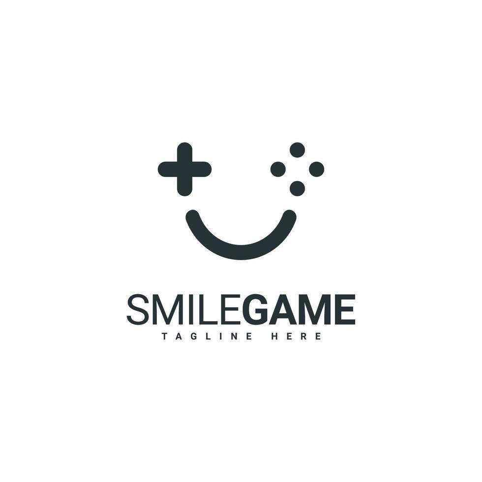 concevoir un jeu de logo avec une combinaison d'icônes de joystick et d'expressions faciales souriantes vecteur