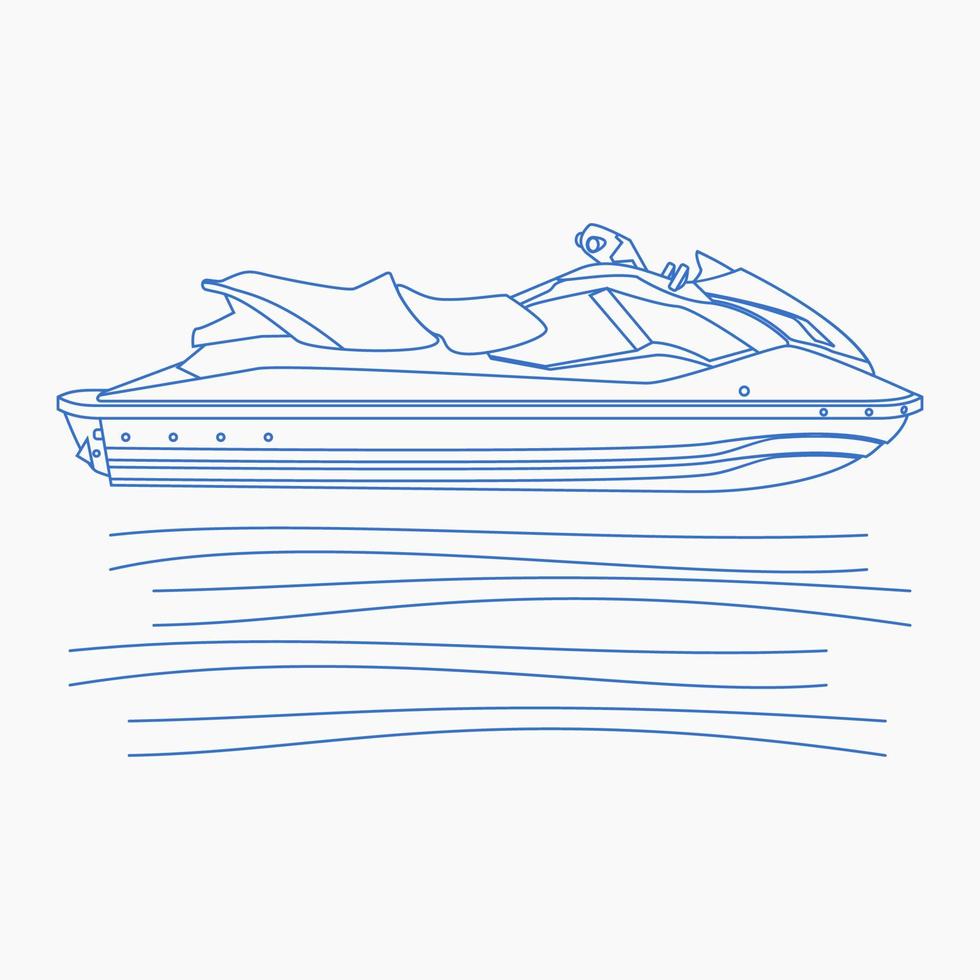 motomarine ou scooter de mer de style de contour de vue latérale modifiable sur l'illustration vectorielle d'eau calme pour l'élément d'illustration de la conception liée au transport ou aux loisirs vecteur