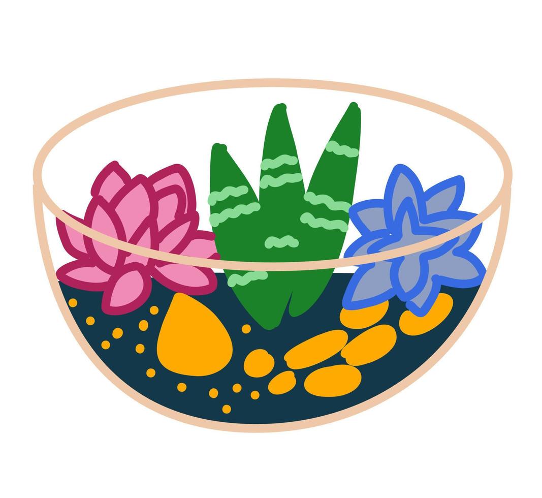 succulente dans un pot de fleurs en verre. illustration de florarium. vecteur