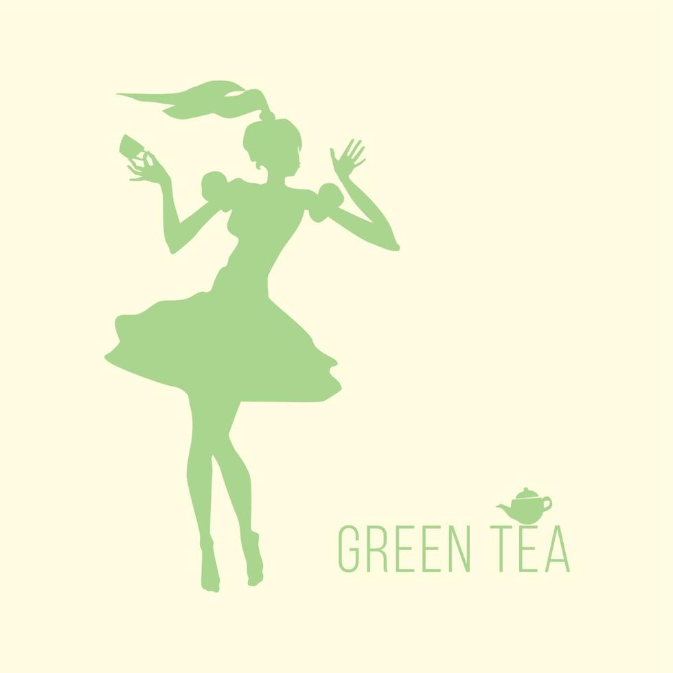 silhouette de fille avec illustration vectorielle de thé vert vecteur