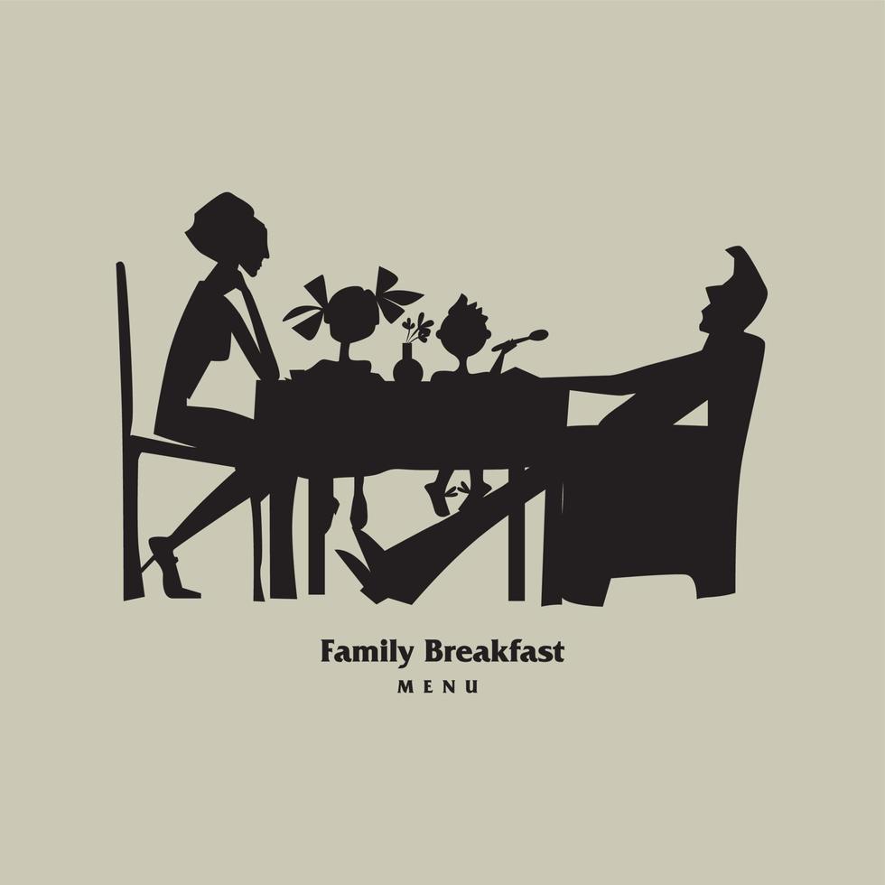 famille sur la silhouette de la table à dîner dans le style rétro des années 50 vecteur