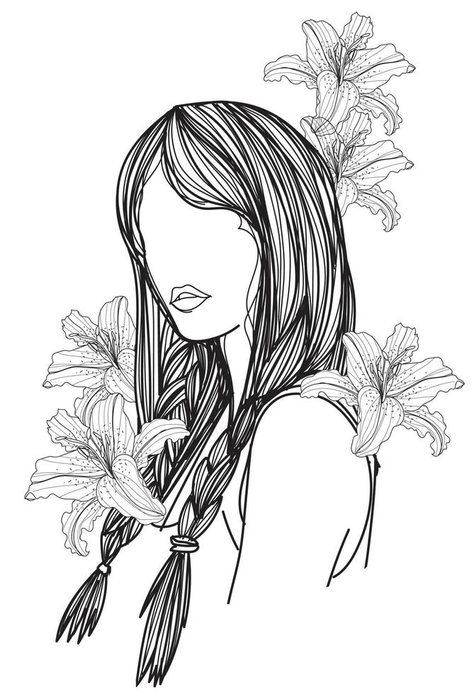 tatouage art femmes et fleur dessin à la main et croquis vecteur
