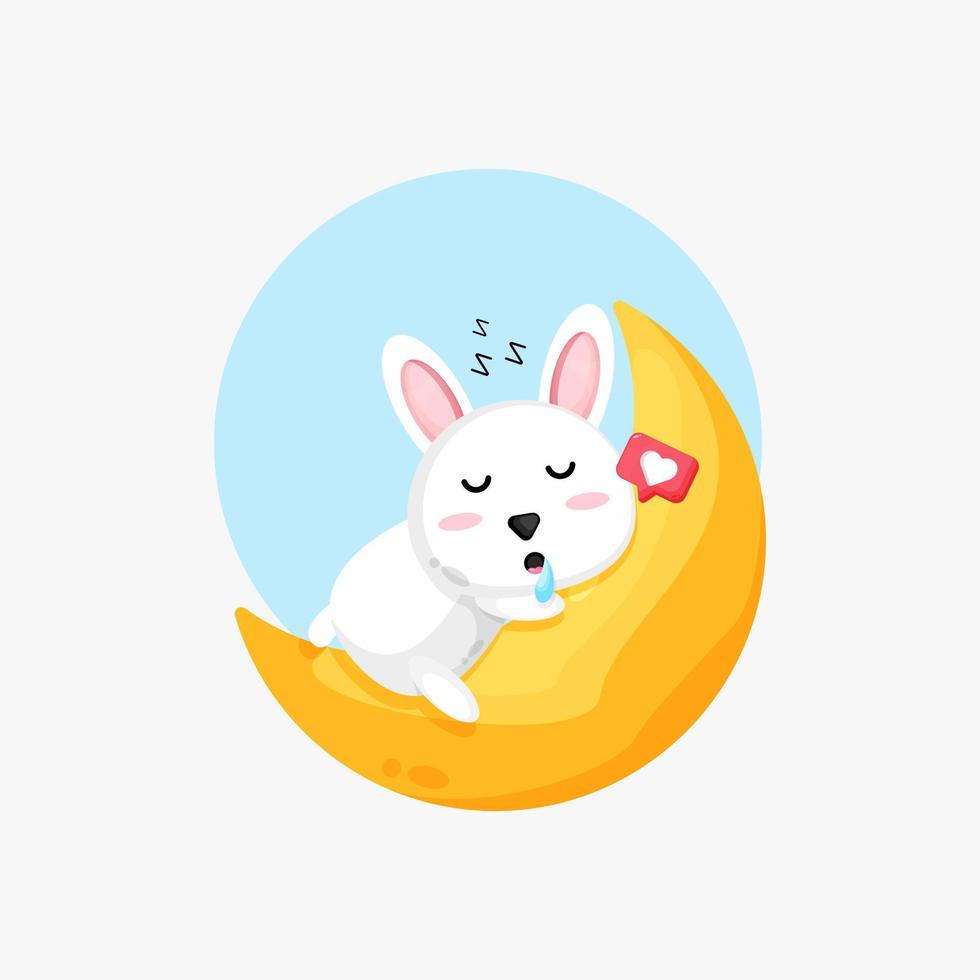 illustration de lapin mignon dormant sur le croissant de lune vecteur