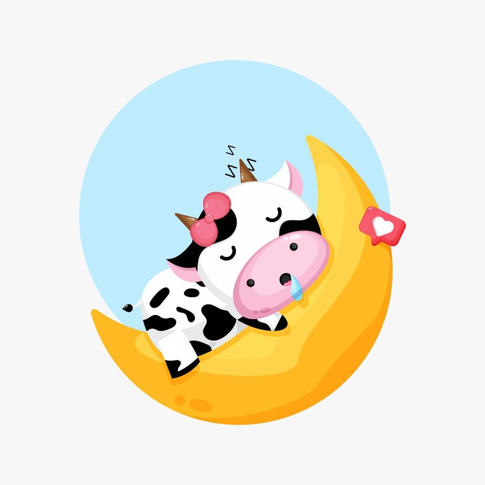 illustration de vache mignonne dormant sur le croissant de lune vecteur