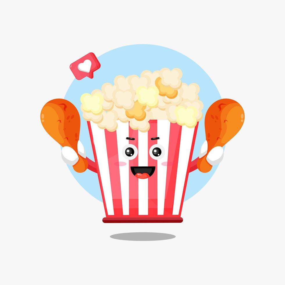 illustration de personnage de pop-corn mignon tenant du poulet frit vecteur