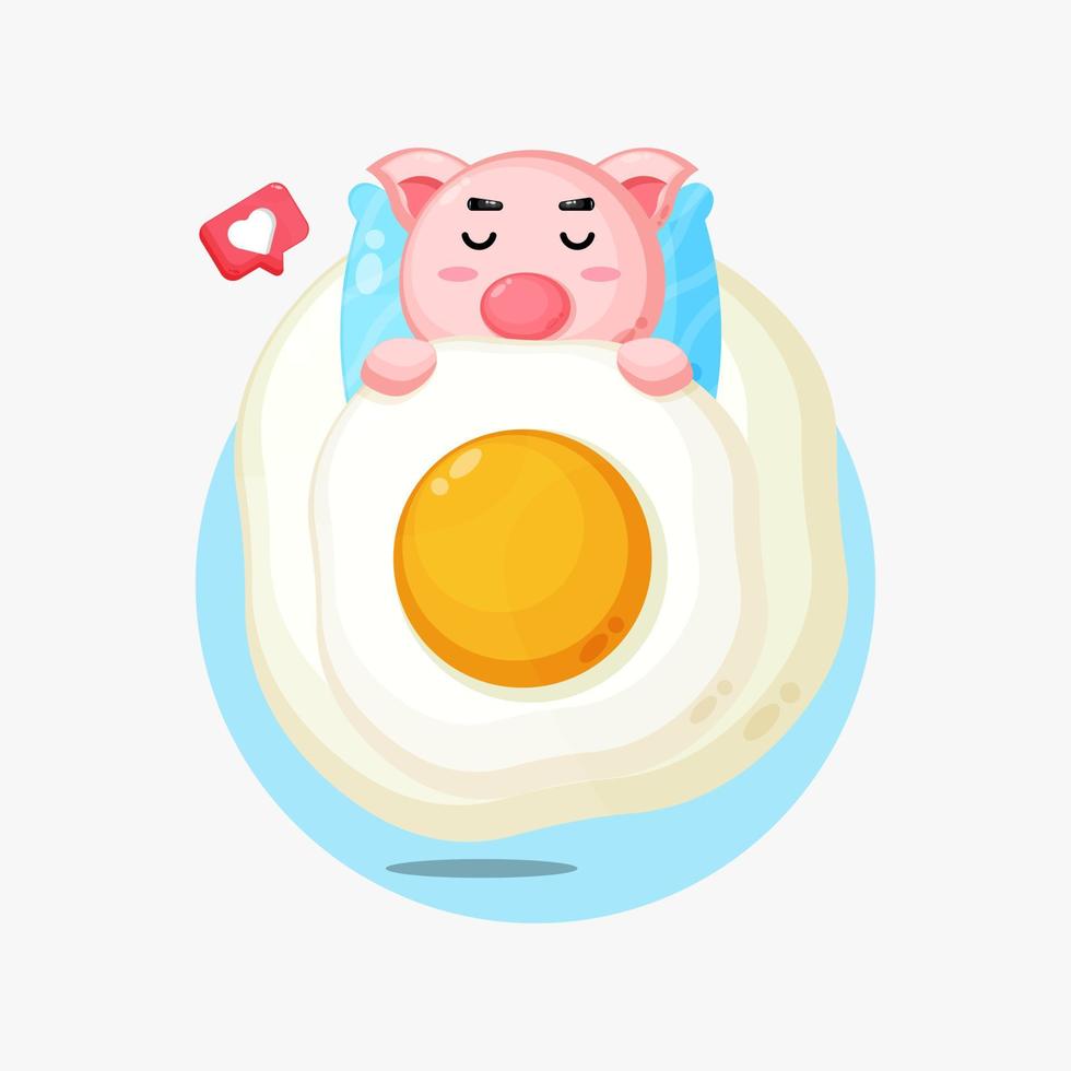illustration de cochon mignon dormant sur un tas d'omelette vecteur