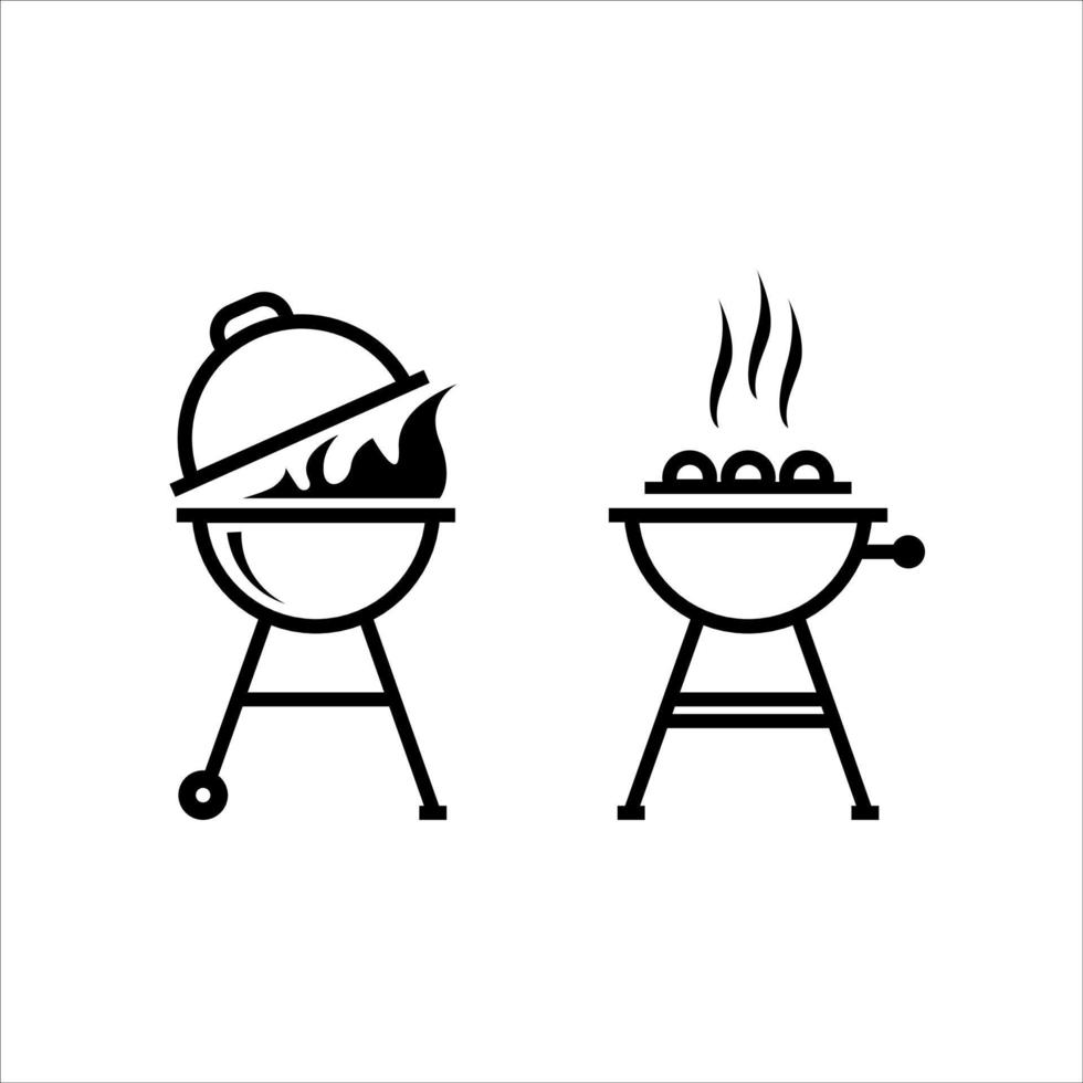 icône de barbecue. barbecue avec feu et repas. symboles de ligne vectorielle de gril à charbon de bois. illustration plate sur fond blanc vecteur