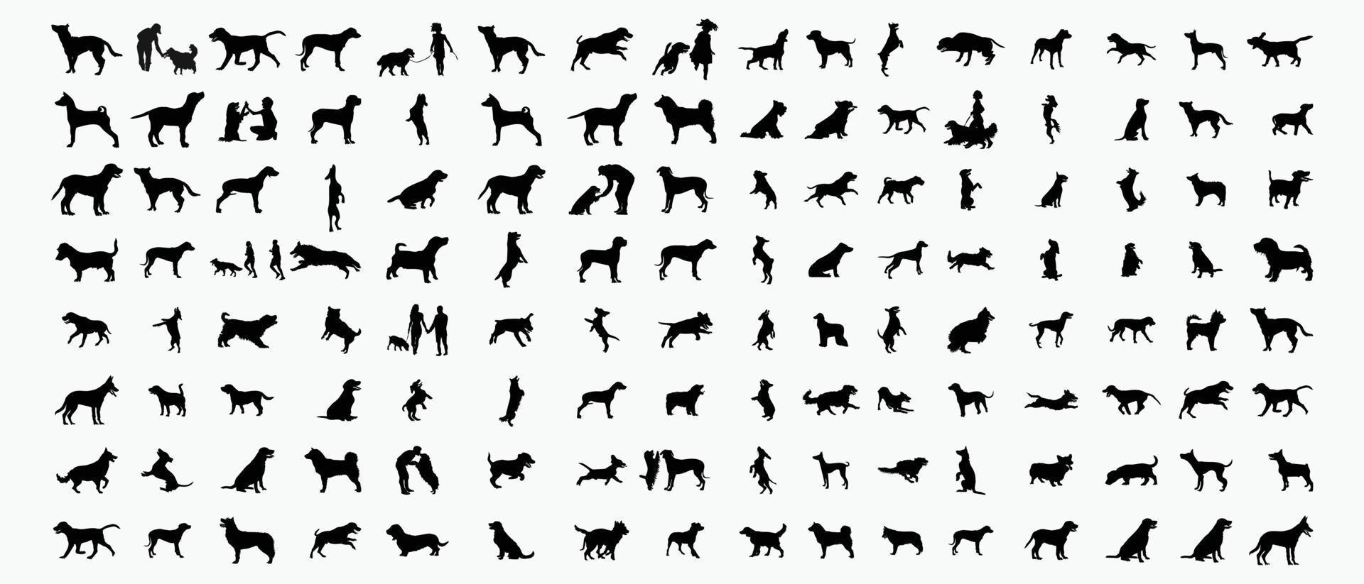 collection de silhouettes vectorielles différentes races de chiens sur fond blanc. vecteur