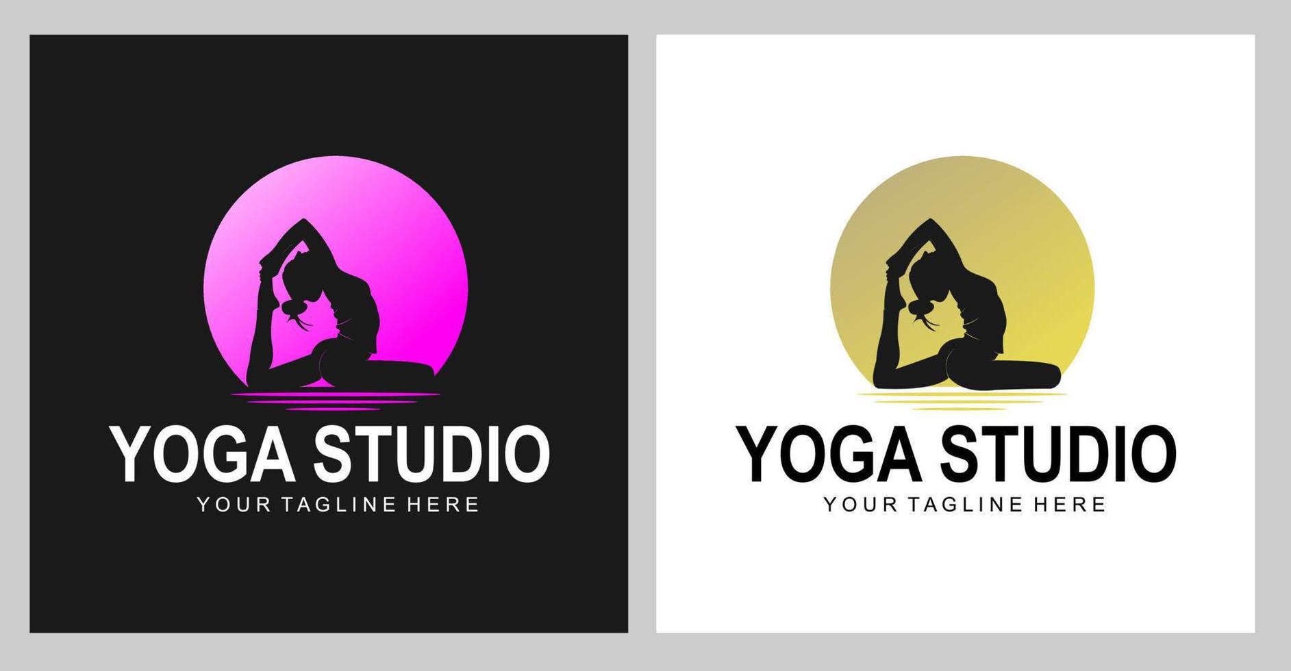 illustration de logo de yoga avec silhouette de femme et lune vecteur