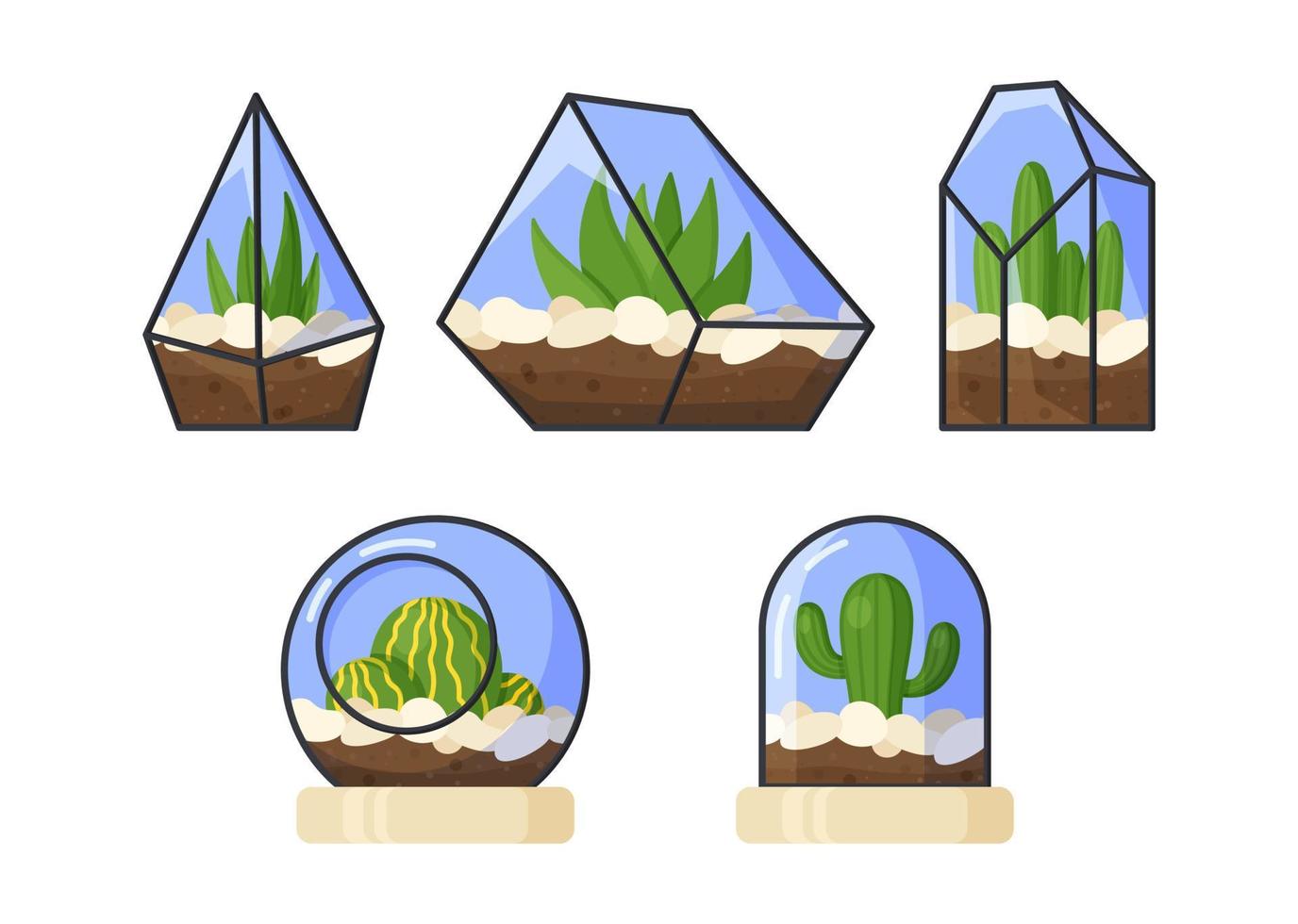 illustration vectorielle d'une plante en verre. ensemble de plantes d'intérieur en verre. plantes en germination. vecteur