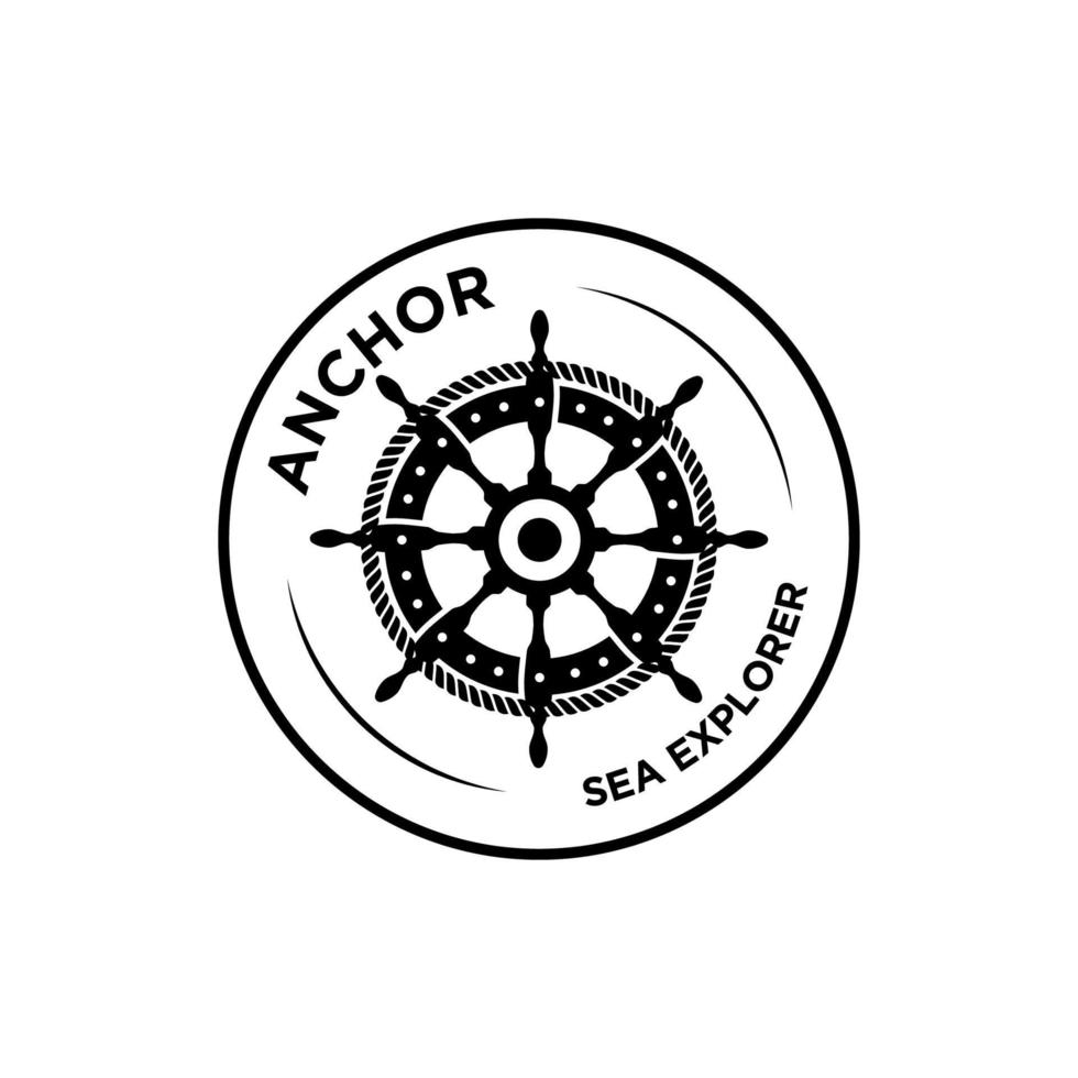 logo emblèmes rétro marins avec corde et direction de navire vecteur