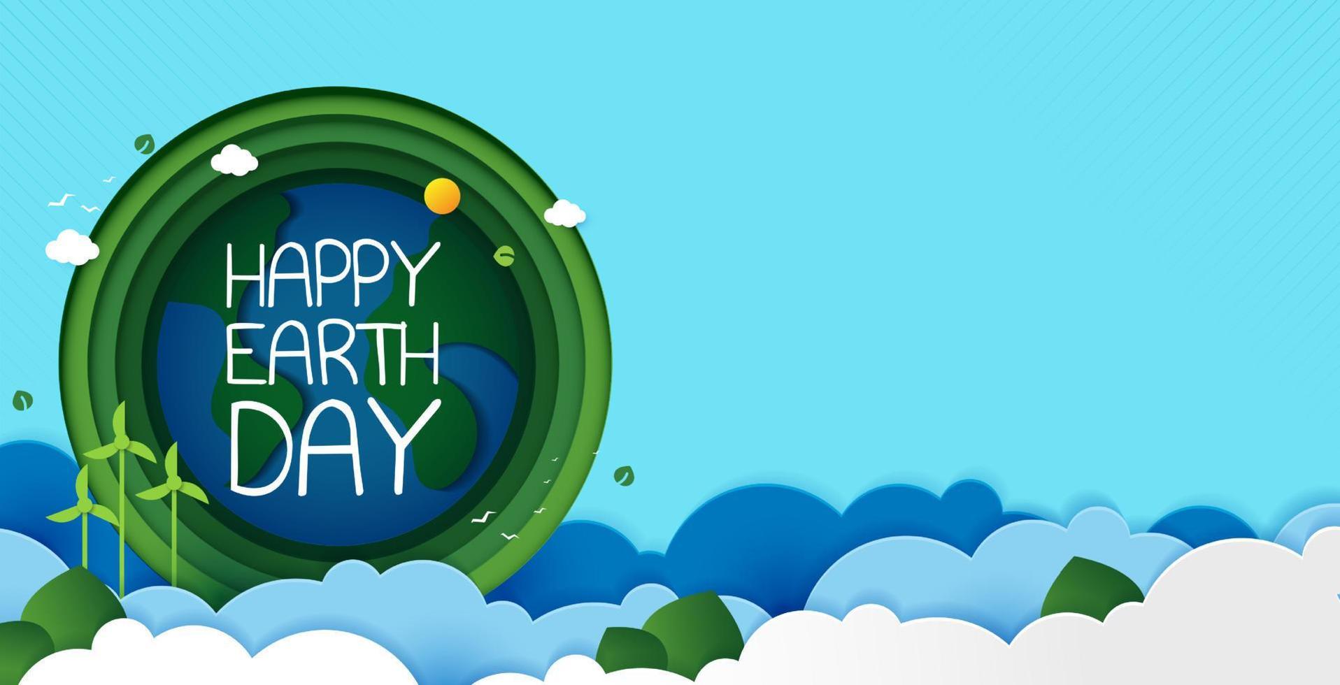 joyeux Jour de la Terre. jour de la terre, 22 avril avec le globe et la carte du monde pour sauver l'environnement, sauver une planète verte propre, concept d'écologie. carte pour la journée mondiale de la terre. conception de vecteur