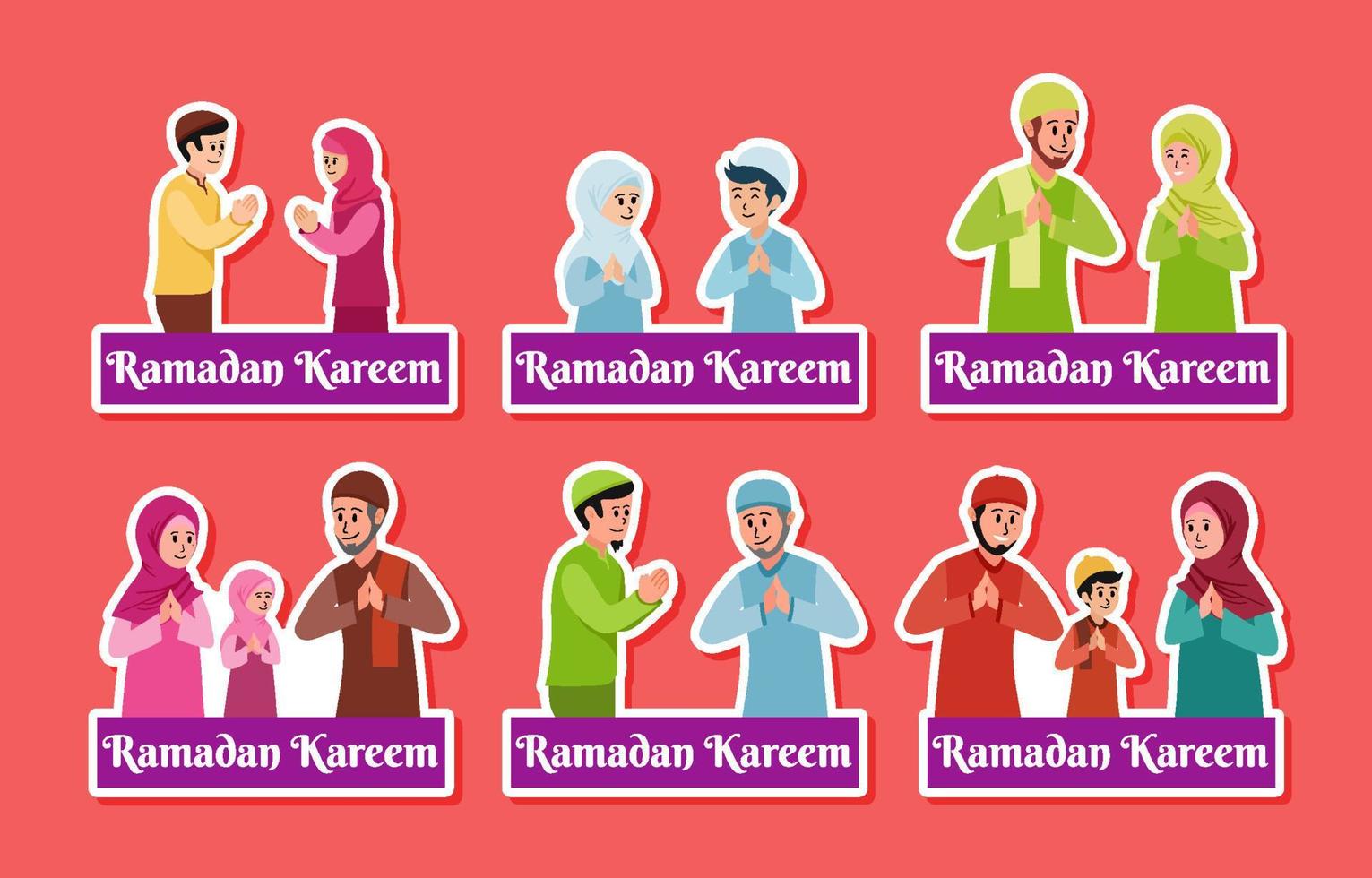 ensemble d'autocollants de réunion de famille ramadan vecteur