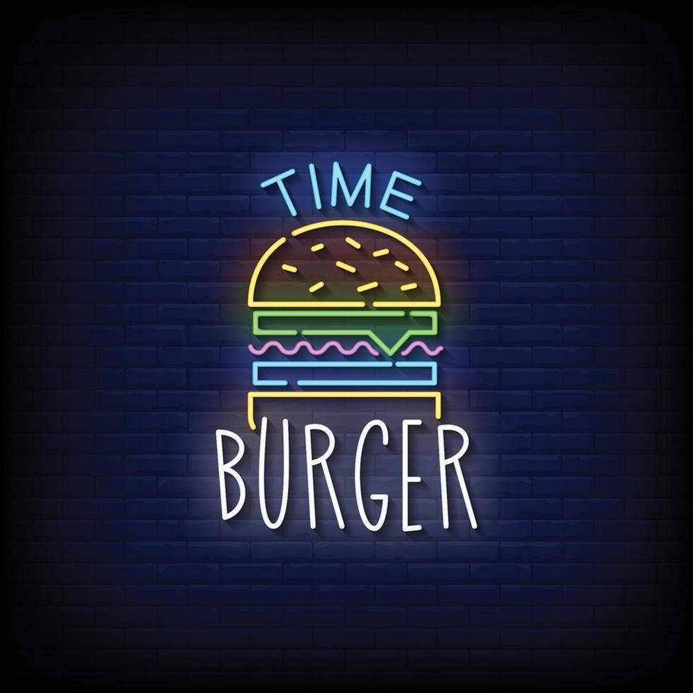 burger time néon signe style texte vecteur