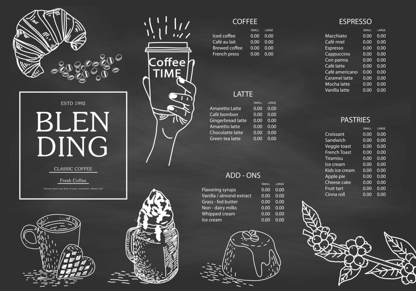 illustration de café pour modèle d'affiche ou de menu. vecteur