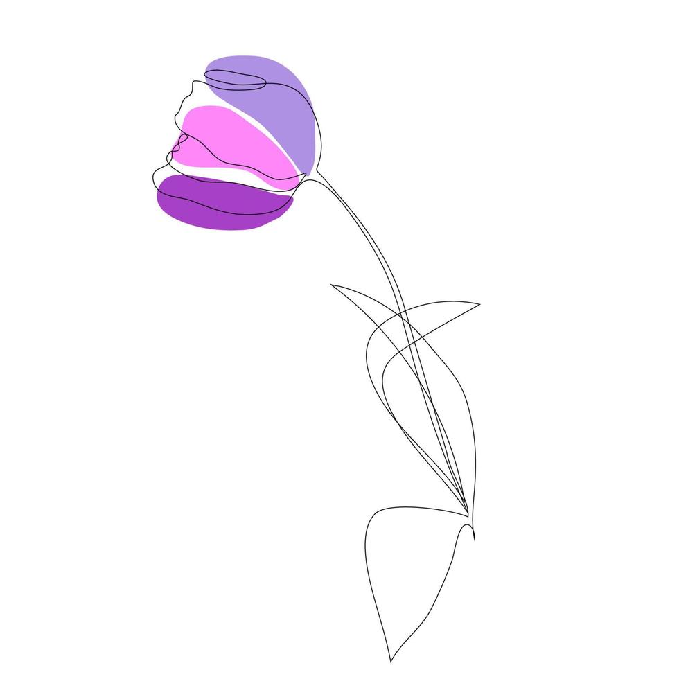 belle fleur de tulipe en fleurs dans un style de dessin d'art en ligne continue. croquis linéaire noir minimaliste isolé sur fond blanc. illustration vectorielle. vecteur