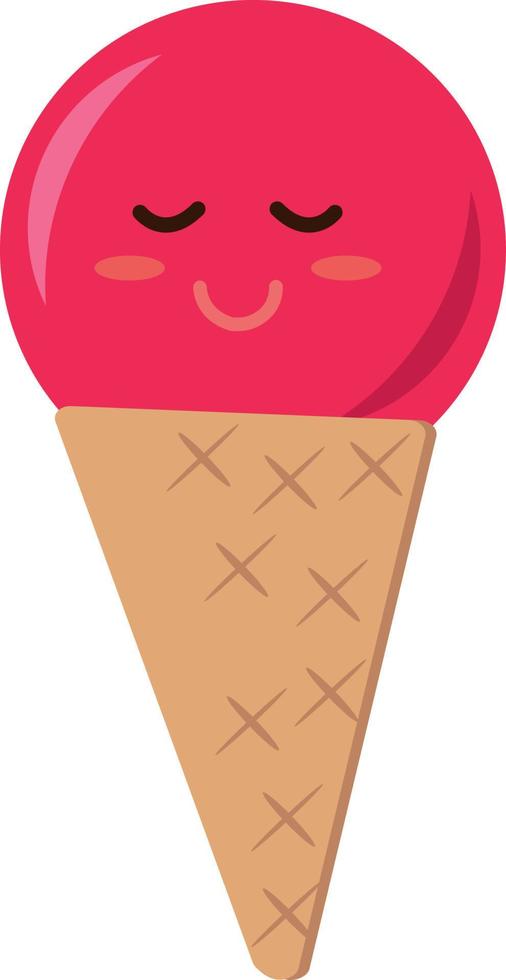 crème glacée dans un cornet gaufré avec le sourire. élément unique dans un style plat. visage de personnage de dessin animé de dessert sucré vecteur