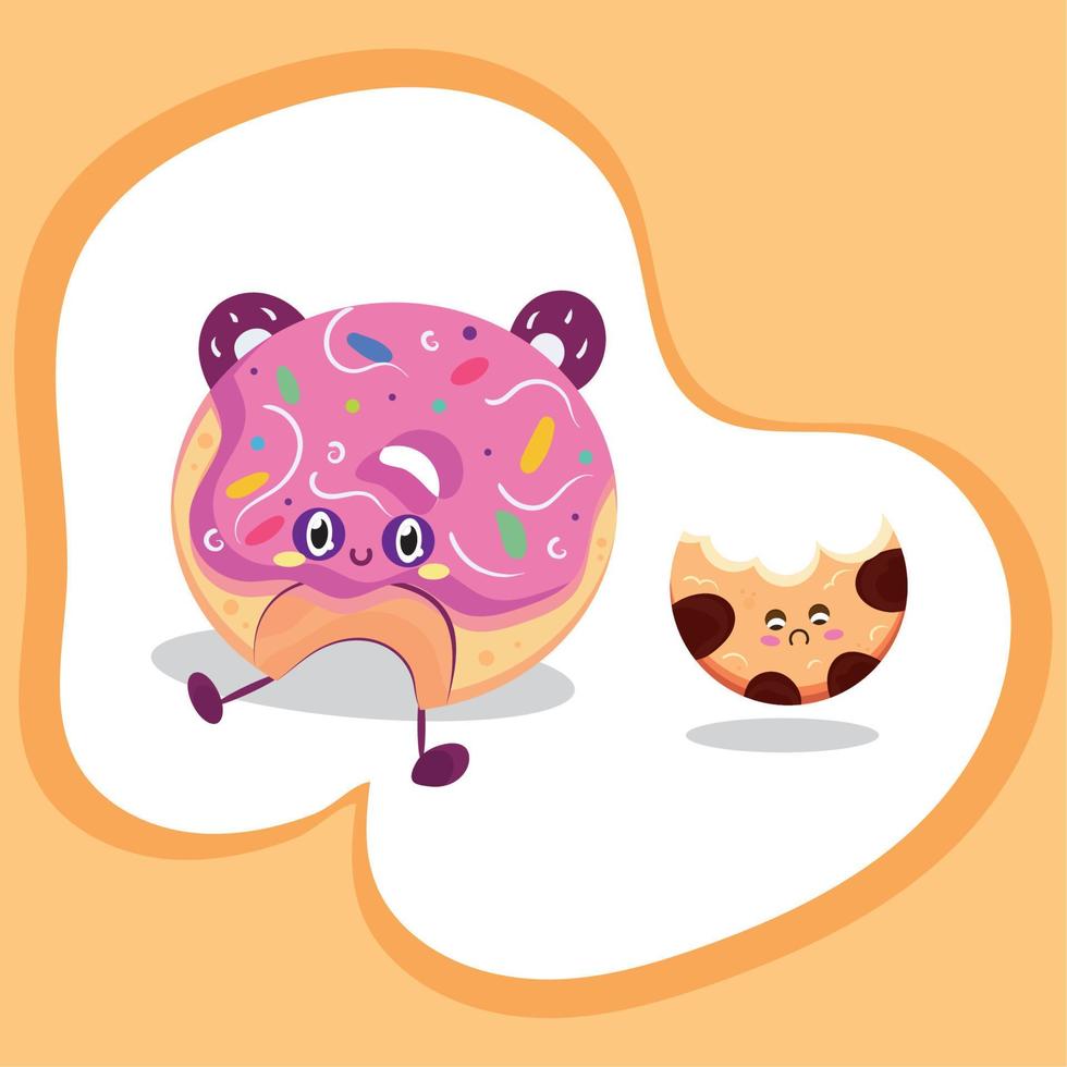 beignet heureux et cookie personnage de dessin animé vecteur de restauration rapide