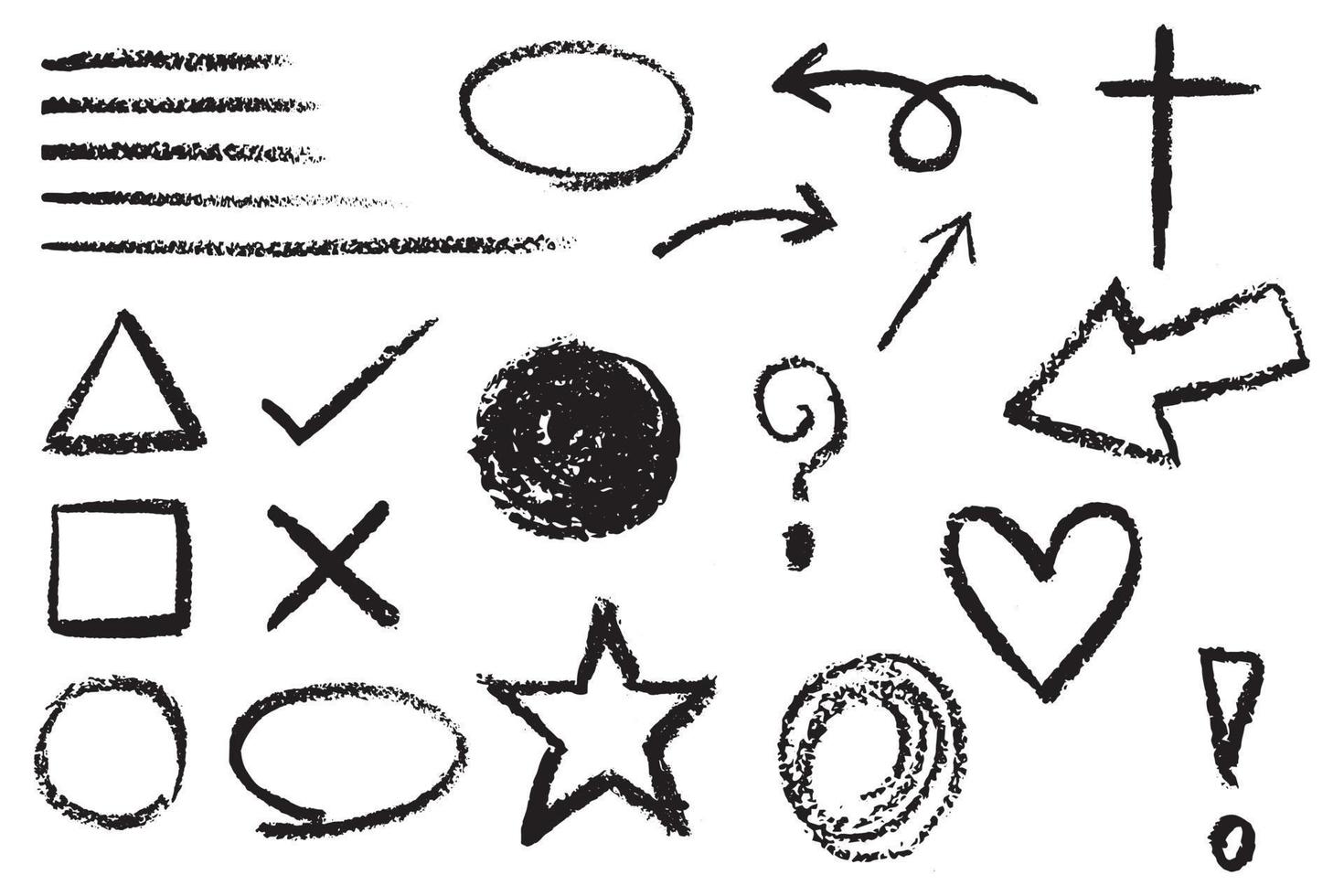 ensemble vectoriel d'éléments de conception de coups de pinceau artistique grunge. doodle dessiné à la main.