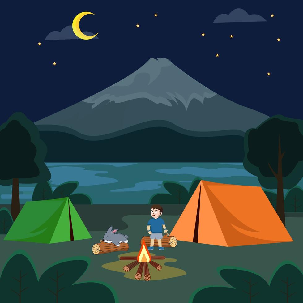 camping forestier en plein air. illustration vectorielle. vecteur