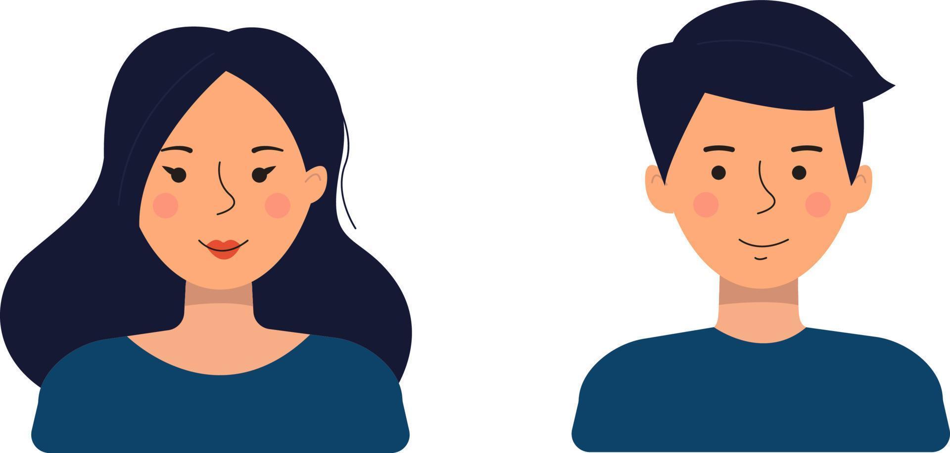 avatars de personnes dans un style plat. illustration vectorielle d'un homme et d'une femme isolés sur fond blanc. vecteur