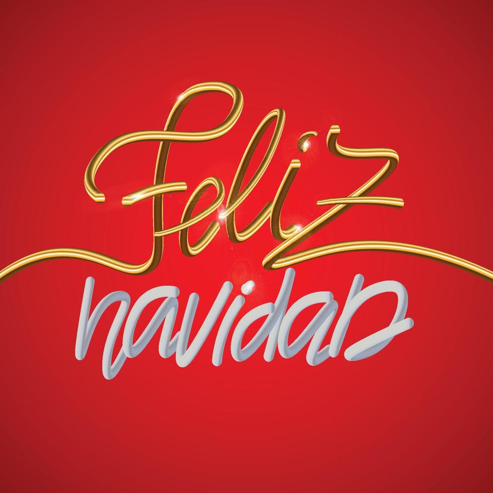 feliz navidad espagnol joyeux noël vacances décoration dorée et calligraphie police 3d pour carte de voeux fond rouge. vecteur noël ou nouvel an cadeau brillant doré conception de décoration de noël.