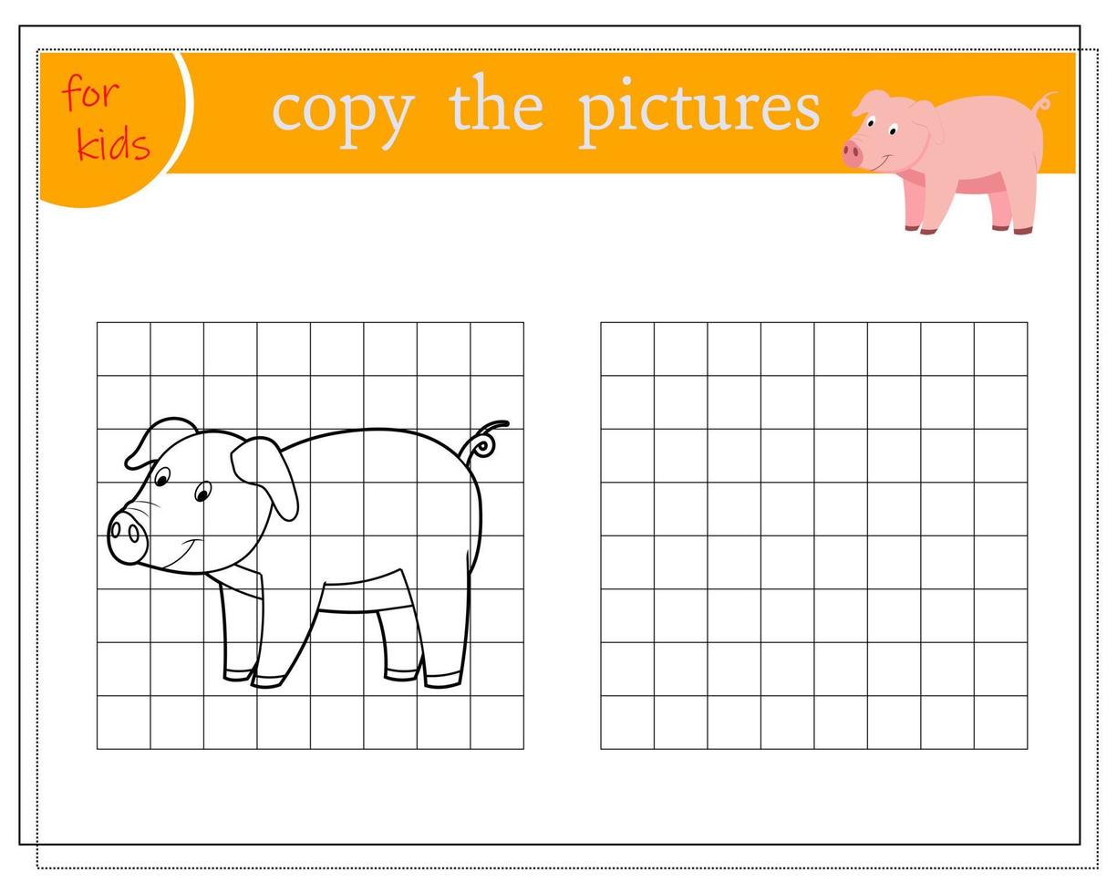 copier l'image, jeux éducatifs pour les enfants, cochon de dessin animé. vecteur