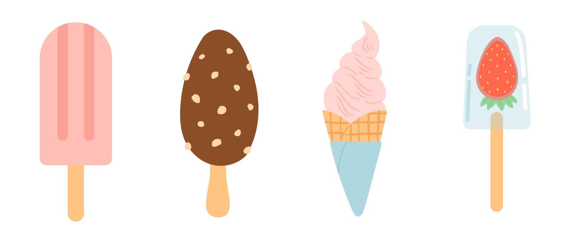 ensemble d'été de crème glacée, design plat, illustration vectorielle vecteur