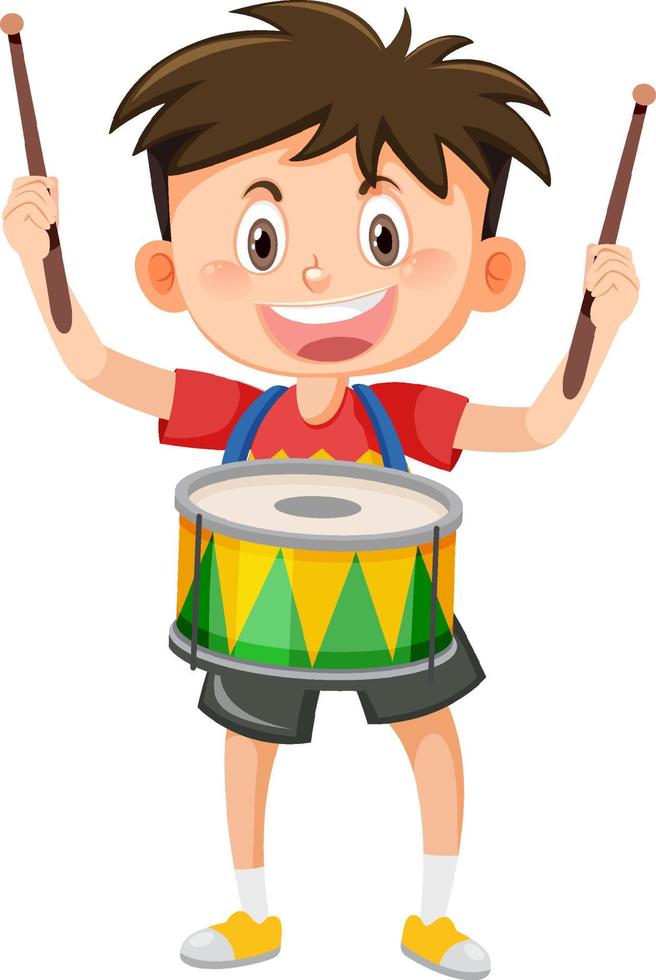 un enfant avec un instrument de musique à tambour vecteur