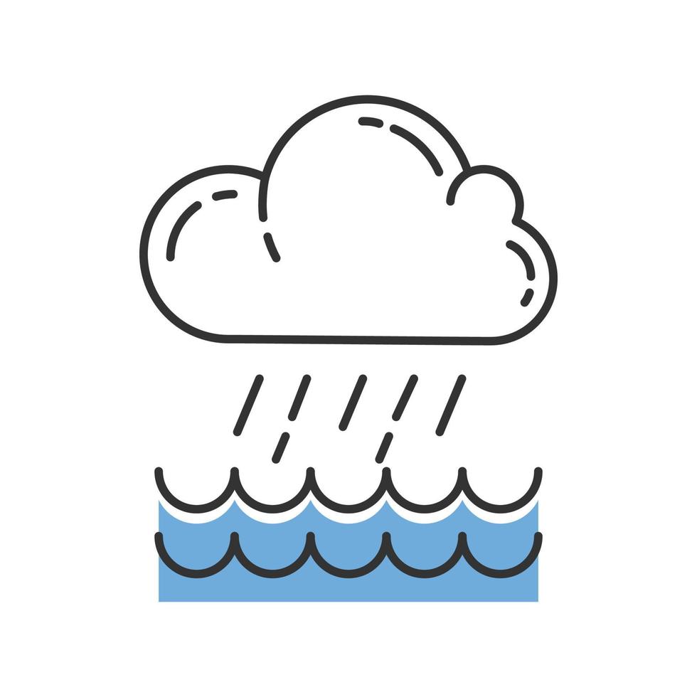 icône de couleur bleue averse. nuage, fortes pluies, arrivée d'eau. pluie torrentielle. torrentielle, pluie torrentielle sur l'eau. phénomène météorologique. saison de la mousson. illustration vectorielle isolée vecteur