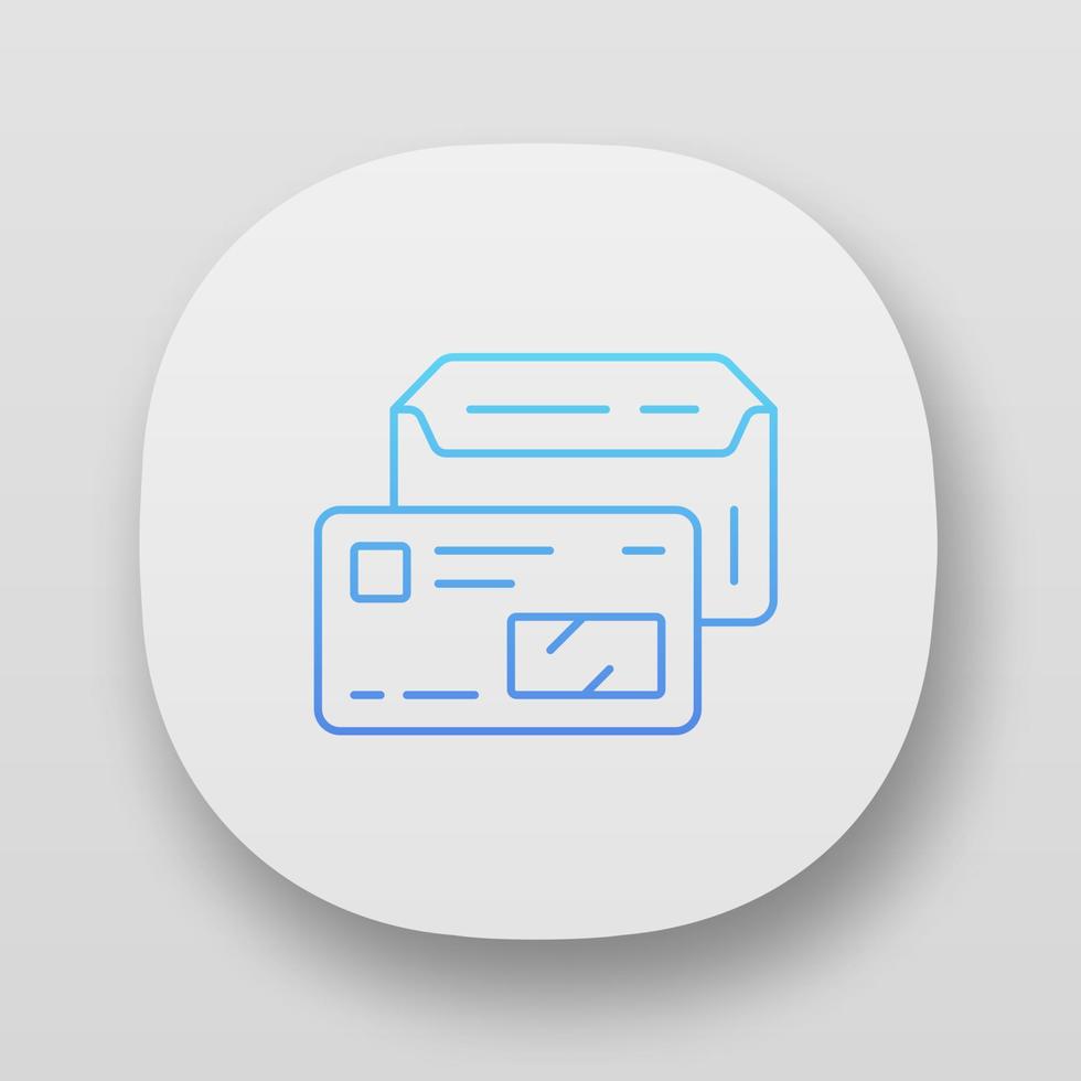 enveloppe ouverte avec l'icône de l'application de carte de crédit. interface utilisateur ui ux. application web ou mobile. permis de conduire, illustration vectorielle id isolée. courrier, laissez-passer d'entreprise. employé de l'entreprise, attribut de travailleur vecteur