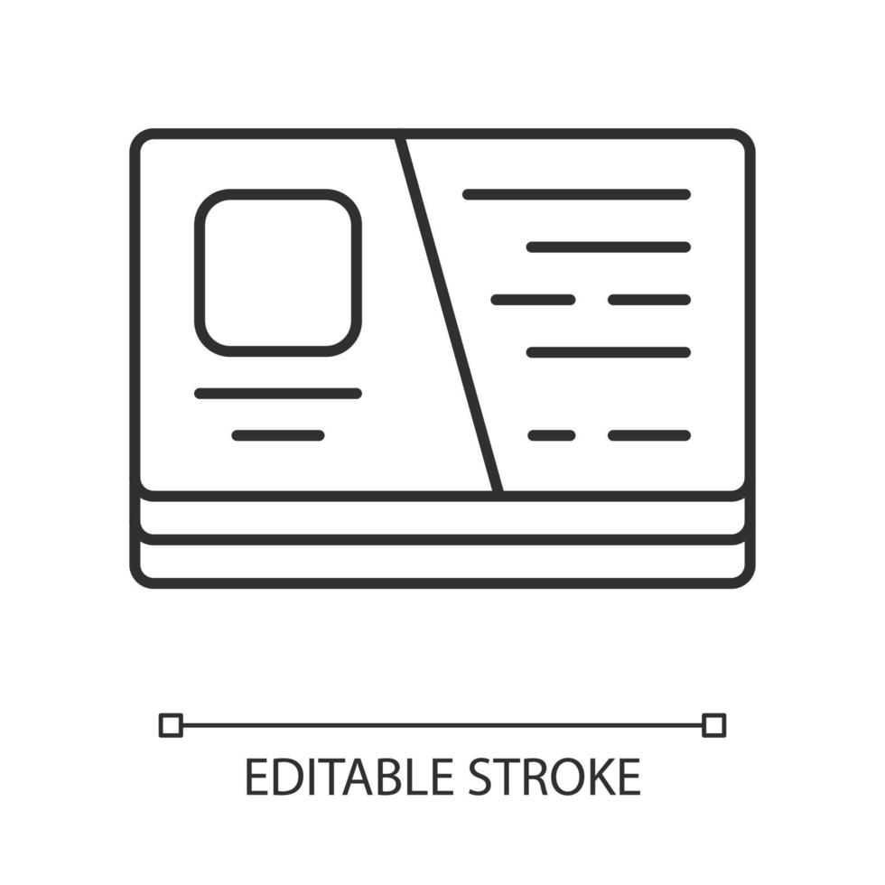 carte de visite, visite de l'icône linéaire en coupe. illustration de fine ligne accessoire entrepreneur. symbole de contour d'élément d'identité d'entreprise. Petit dessin de contour isolé de vecteur de papier de contact
