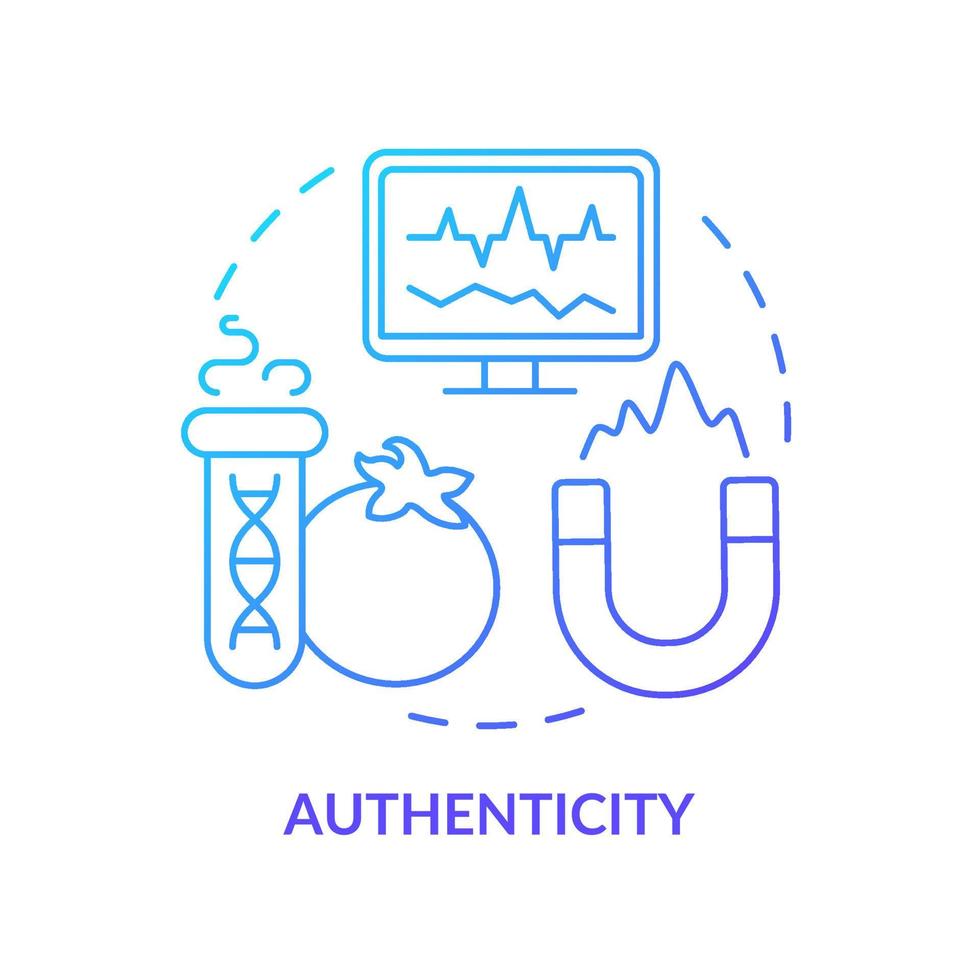 icône de concept de dégradé bleu d'authenticité. illustration de ligne mince d'idée abstraite de service de test alimentaire. produit authentique. accroître la confiance des consommateurs. dessin de contour isolé. une myriade de polices pro-bold utilisées vecteur