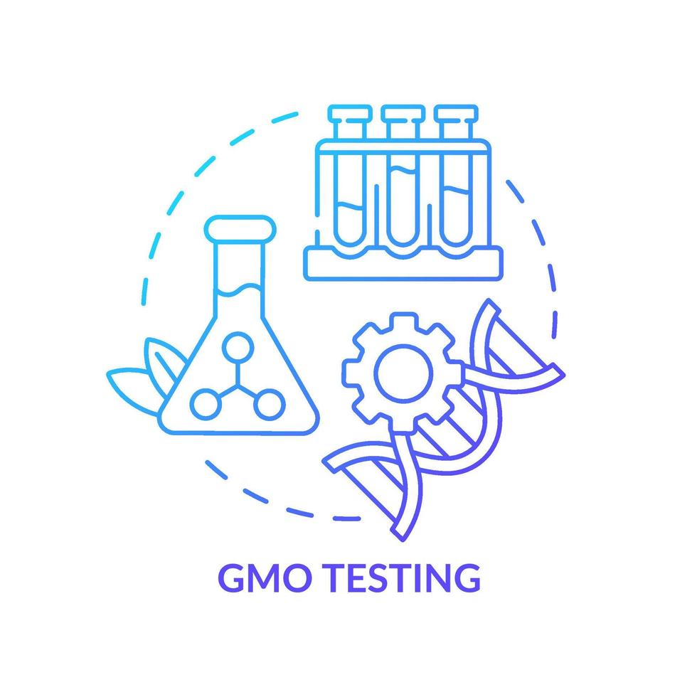 icône de concept de gradient bleu de test d'ogm. illustration de ligne mince d'idée abstraite de service de test alimentaire. contrôle et évaluation de la qualité. dessin de contour isolé. une myriade de polices pro-bold utilisées vecteur