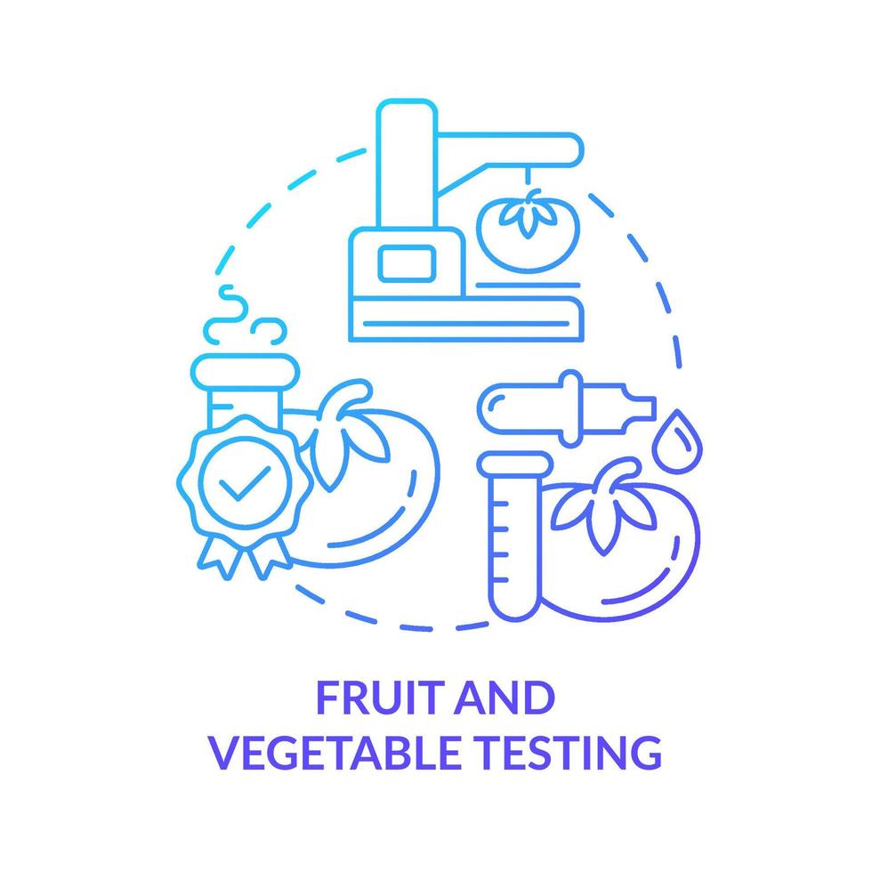 icône de concept de gradient bleu de test de fruits et légumes. tests de laboratoire pour la qualité de la production alimentaire idée abstraite illustration en ligne mince. dessin de contour isolé. une myriade de polices pro-bold utilisées vecteur