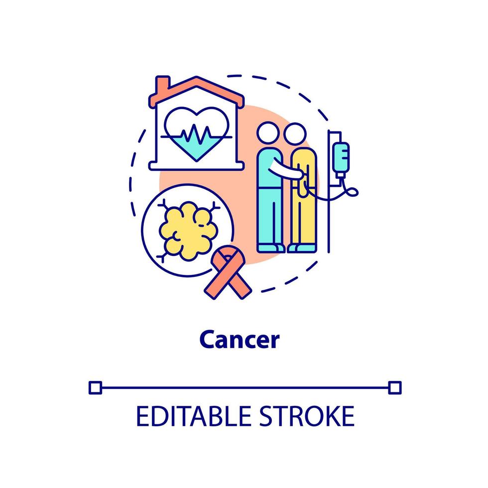 icône de concept de cancer. maladie oncologique. soins palliatifs pour demander l'illustration de la ligne mince de l'idée abstraite de la maladie. dessin de contour isolé. trait modifiable. arial, myriade de polices pro-gras utilisées vecteur