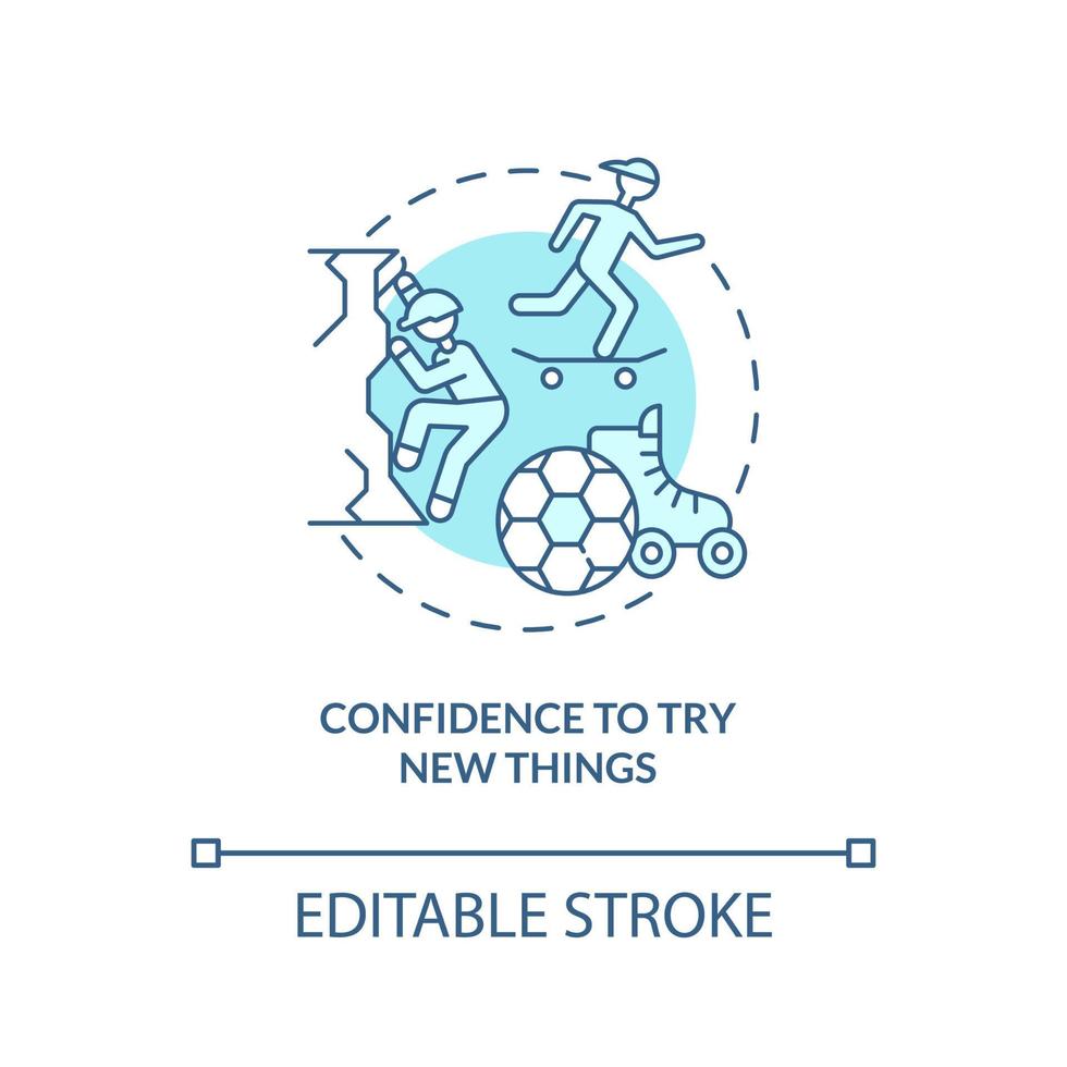 confiance pour essayer de nouvelles choses icône de concept turquoise. stimuler l'illustration de la ligne mince de l'idée abstraite de l'estime de soi. dessin de contour isolé. trait modifiable. arial, myriade de polices pro-gras utilisées vecteur