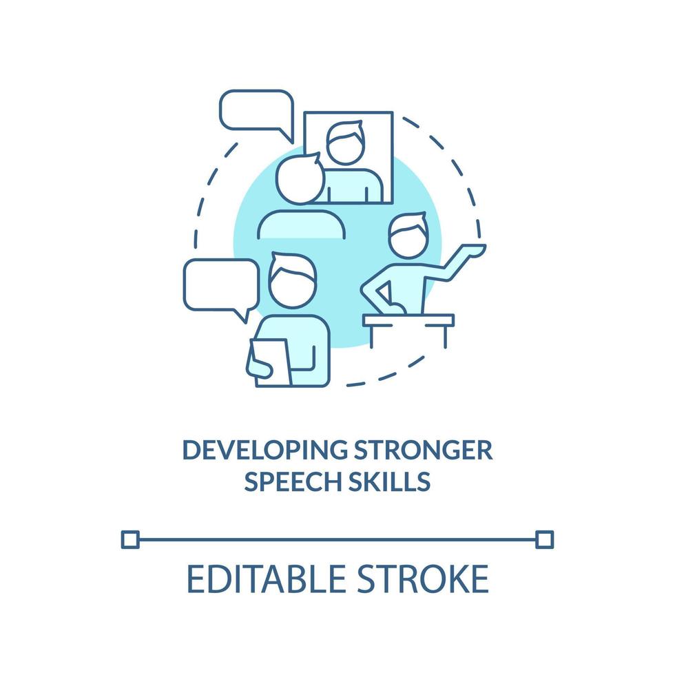 développer une icône de concept turquoise de compétences vocales plus fortes. illustration de fine ligne d'idée abstraite de communicateur efficace. dessin de contour isolé. trait modifiable. arial, myriade de polices pro-gras utilisées vecteur