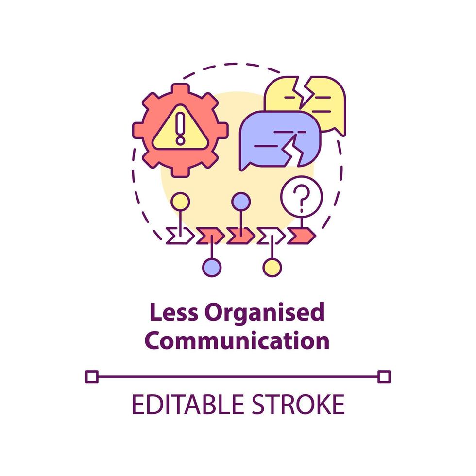 icône de concept de communication moins organisée. activités sujettes aux erreurs. bpa défie l'illustration de la ligne mince de l'idée abstraite. dessin de contour isolé. trait modifiable. arial, myriade de polices pro-gras utilisées vecteur