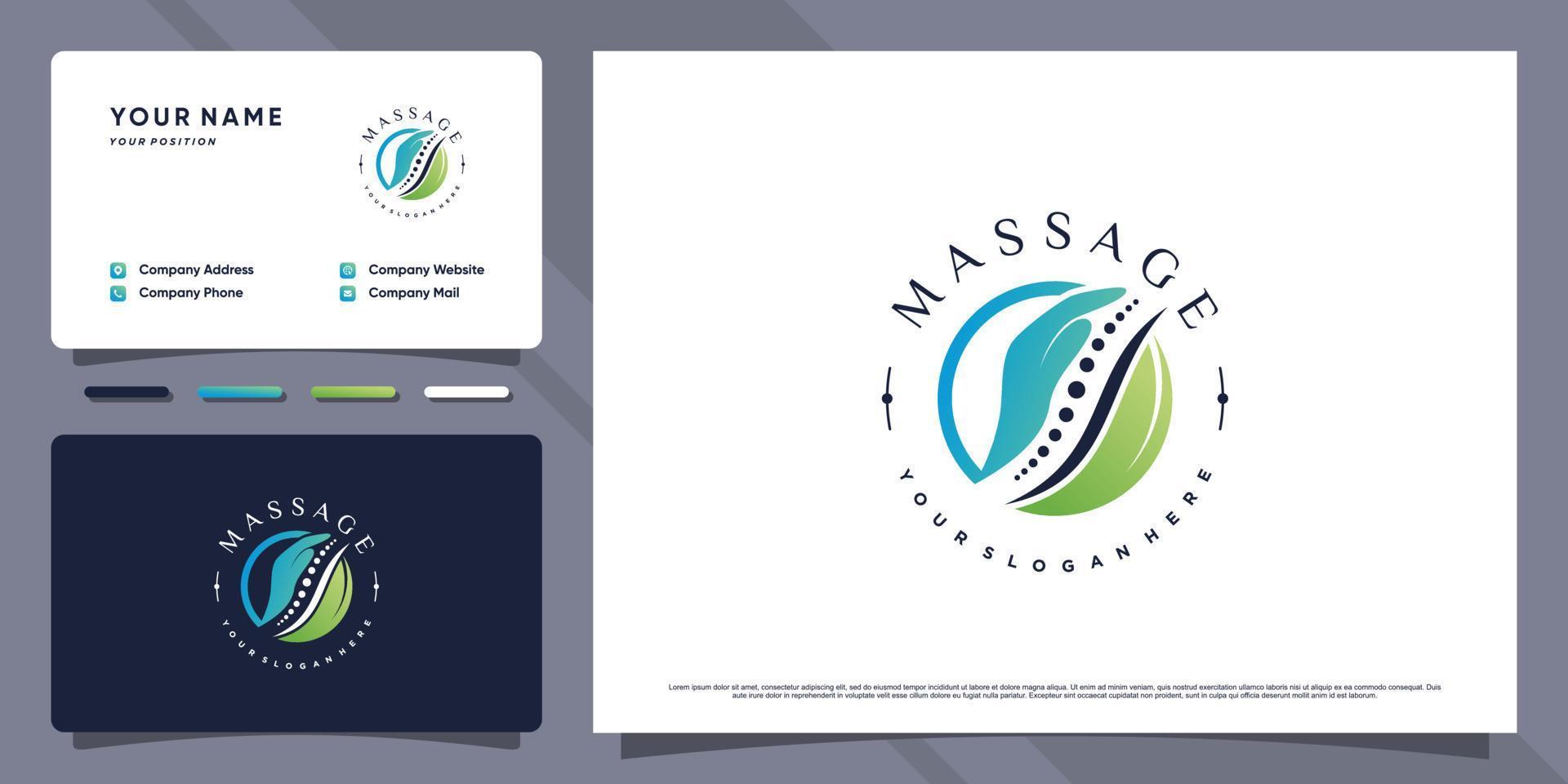 création de logo de massage créatif avec concept unique et conception de carte de visite vecteur premium