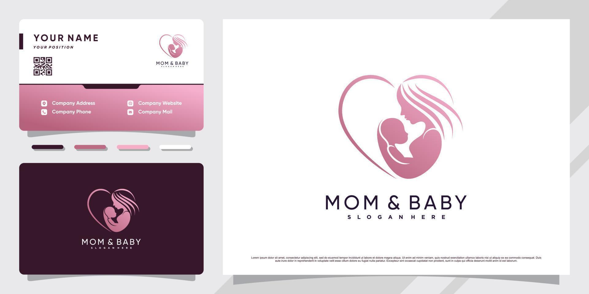 logo maman et bébé avec concept d'amour unique et conception de carte de visite vecteur premium