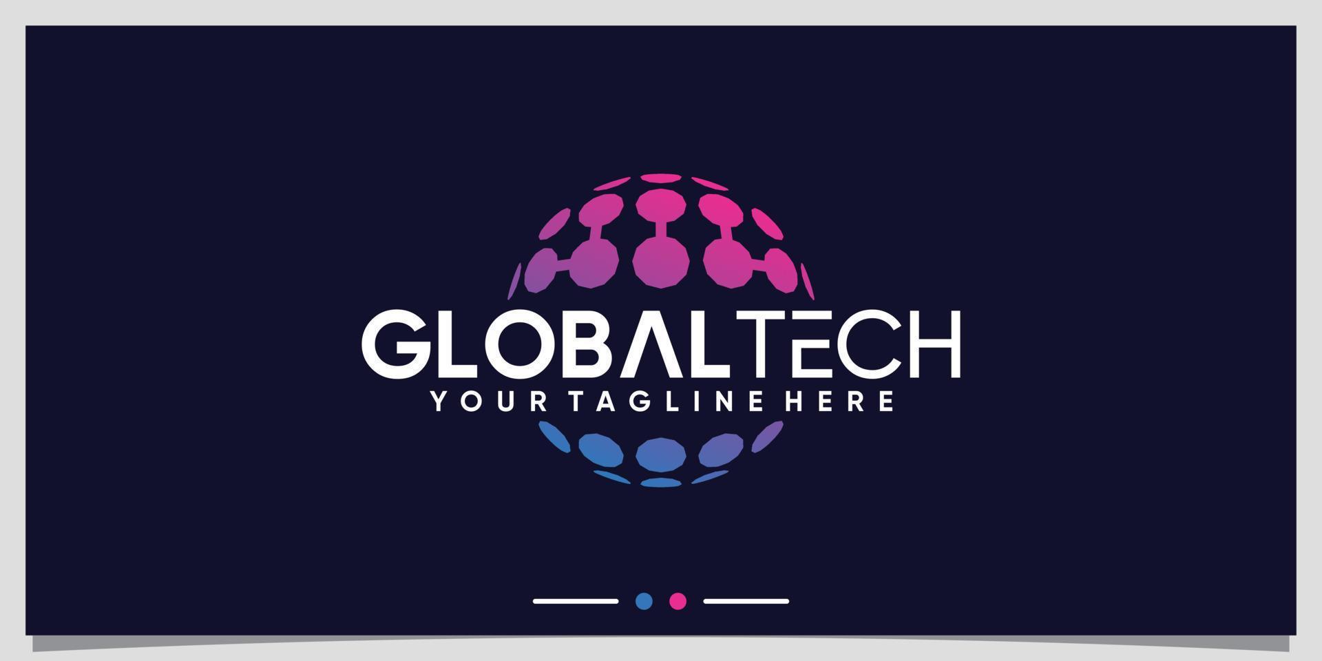 modèle de conception de logo de technologie globale avec vecteur premium de concept de style moderne